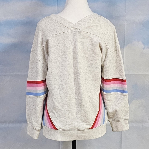 DEMOCRACY | COTTON BLEND CROPPED SLEEVE DOUBLE V NECKLINE SWEATSHIRT PUL… - Picture 5 of 16